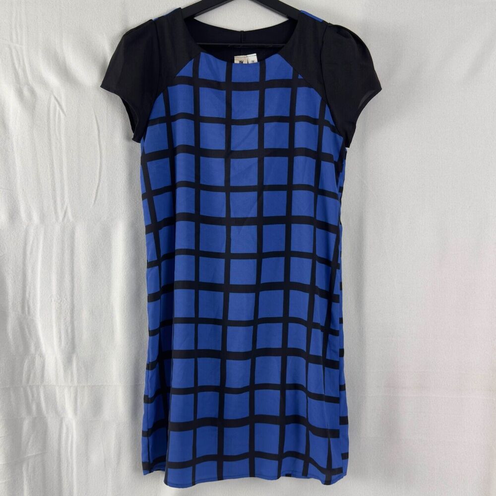 Needle & Thread Sz M Bold Geometric Shift Dress Light Casual Black Blue Contrast